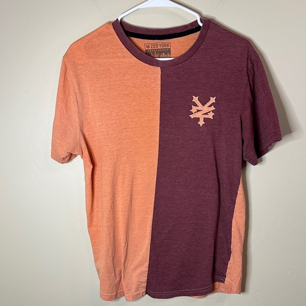 Zoo York Men’s M Orange Burgundy Colorblock Skate Graphic Tee  P2P 22”